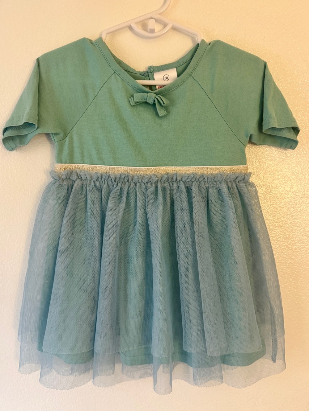 Hanna Andersson Mint/Blue Tulle Dress with Gold Trim 24m/2t